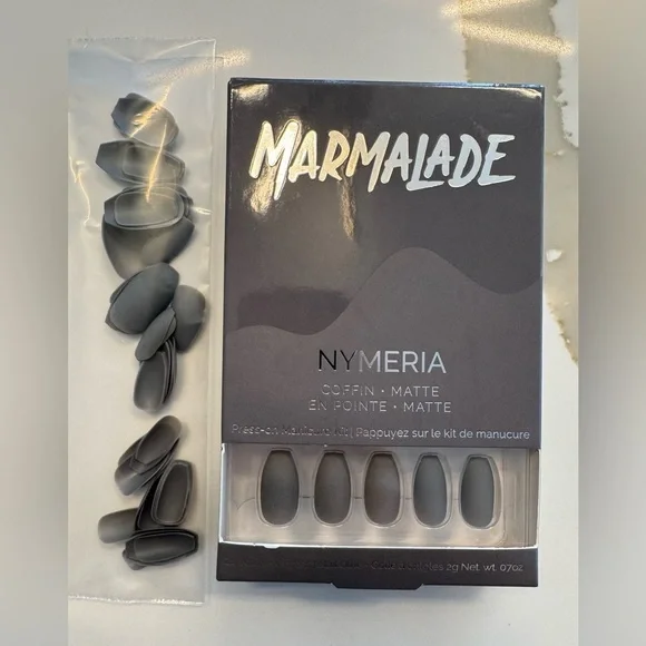 Marmalade Matte Gray Coffin Press-On Nails - Picture 2 of 2